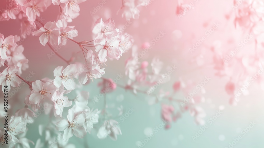 Delicate Cherry Blossoms in Soft Pink and Mint Hues Delicate Cherry Blossoms in Soft Pink and Mint Hues