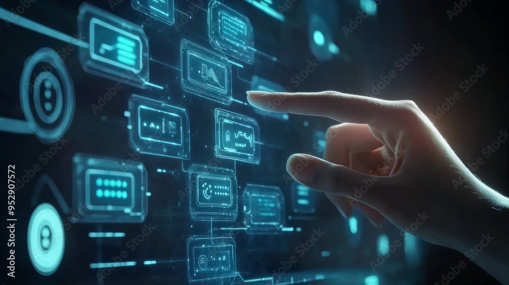 Concept of a chatbot, chatbot online, digital chatbot with artificial intelligence on a virtual touchscreen Concept of a chatbot, chatbot online, digital chatbot with artificial intelligence on a virtual touchscreen