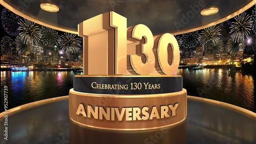 130 years, 130th anniversary illustration, backdrop, flyer, poster in 4K with fireworks background photo