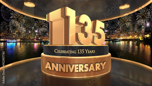 135 years, 135th anniversary illustration, backdrop, flyer, poster in 4K with fireworks background photo