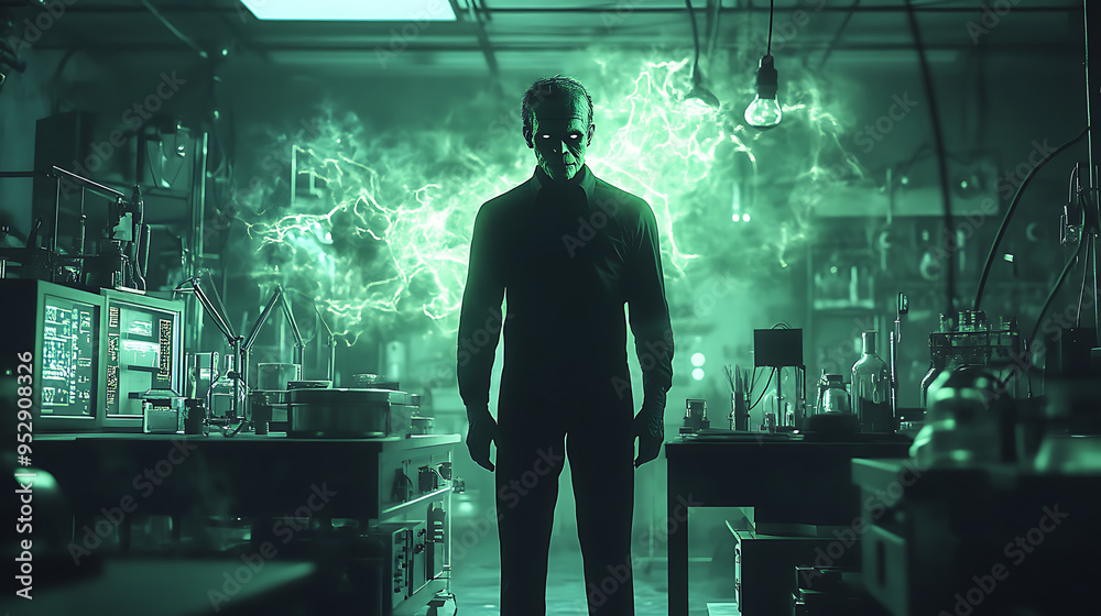 A man stands in front of a green screen with a green background A man stands in front of a green screen with a green background