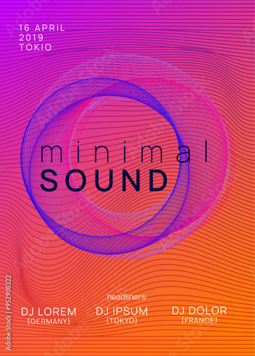 Sound Event. Violet Music Design. Fest Trance Element. Soundwave Radio Illustration. Concert Cover. Dance Magazine. Pink Discotheque Set. Green Sound Event