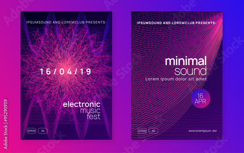 Night Club Set. Blue Edm Poster. Psychedelic Disco Invitation. Dance Flyer. Concert Vector. Violet Night Club Event. Techno Trance Template. Pink Night Club Set