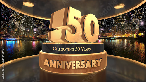 50 years, 50th anniversary illustration, backdrop, flyer, poster in 4K with fireworks background