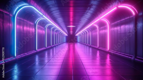 Beautiful abstract background of futuristic corridor with neon light tunnel