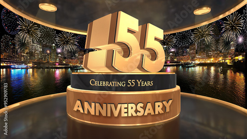 55 years, 55th anniversary illustration, backdrop, flyer, poster in 4K with fireworks background