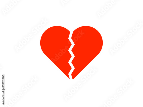 割れた幾何学的ハートマーク：赤