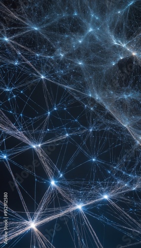 abstract network of blue dots on black background