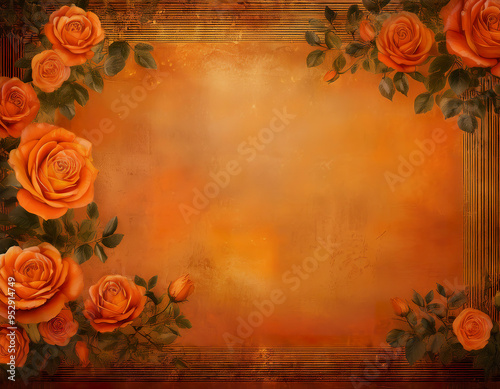 Elegant orange floral background featuring vibrant roses, perfect for artistic projects and nature-inspired themes