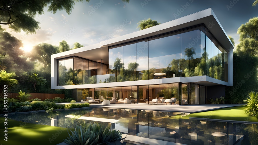 A large house with a pool and a garden