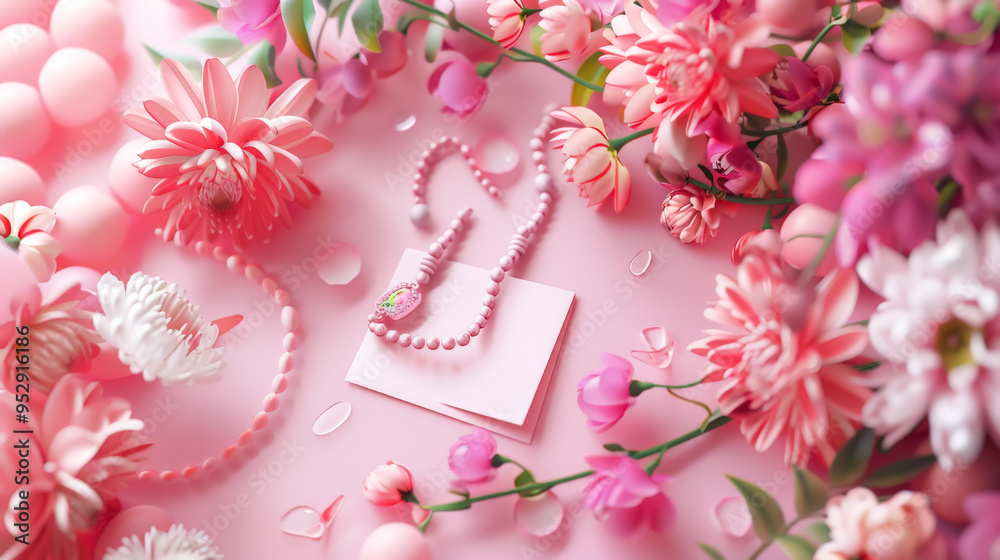Galentine's Day Flat Lay with Flowers and Pink Accessories Galentine's Day Flat Lay with Flowers and Pink Accessories