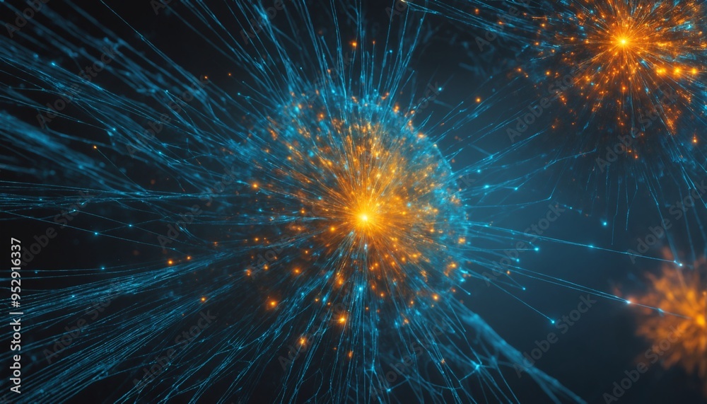 Fototapeta premium abstract fireworks bursts in blue and orange