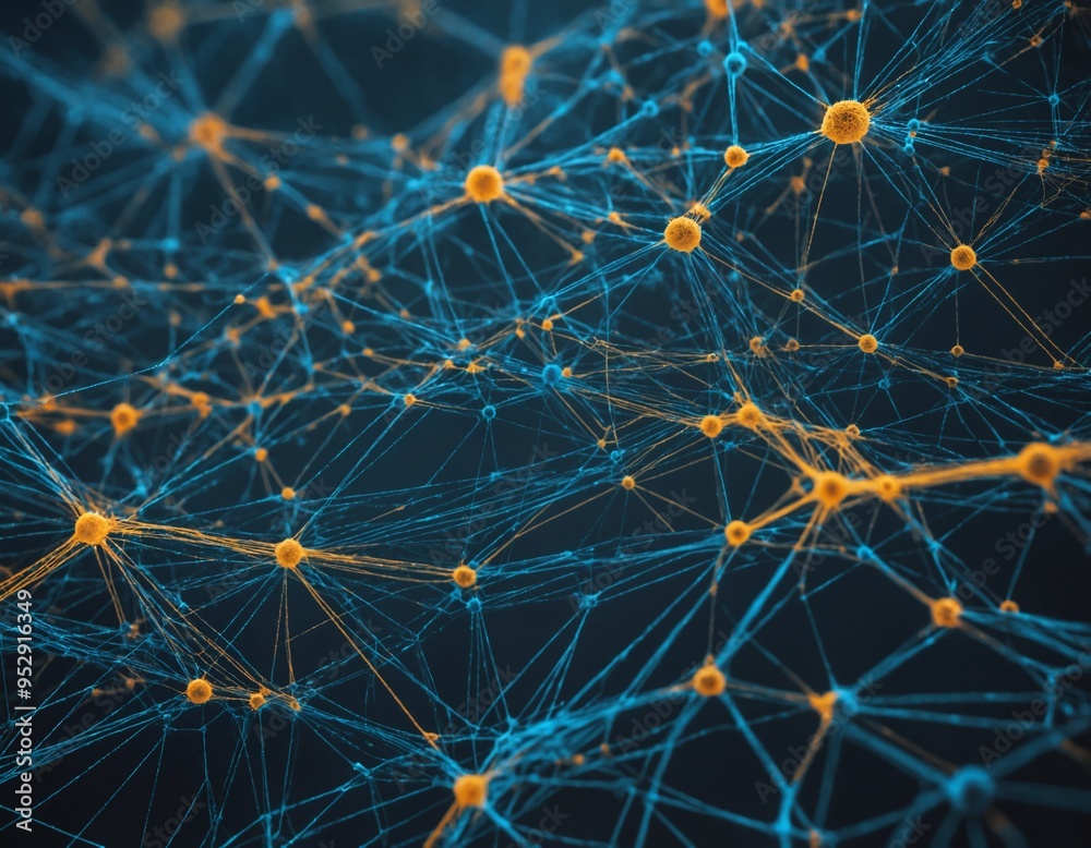 Fototapeta premium abstract blue network with yellow dots