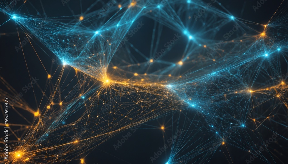 abstract network of blue and golden dots and lines abstract network of blue and golden dots and lines