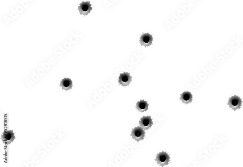 Bullet holes mockup. White surface realistic damage