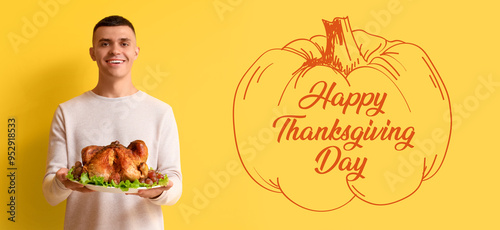 Young man with tasty turkey...