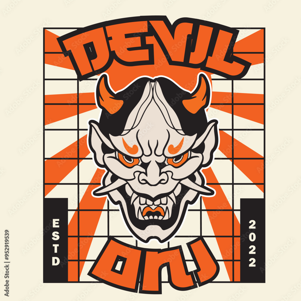 Japanese Demon Oni Mask Logo Design vector illustration
Japanese Demon Oni Mask Logo Design vector illustration