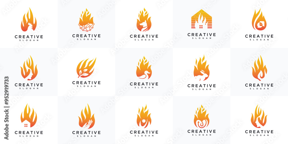 collection of fire logo designs with several combinations collection of fire logo designs with several combinations