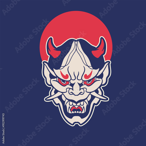 Japanese Demon Oni Mask Logo Design vector illustration 