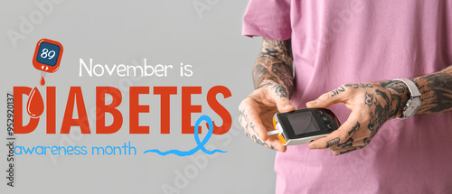 Diabetic young man using gl...
