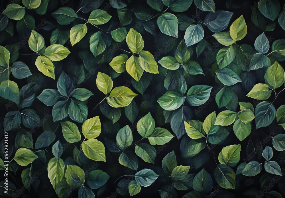 Green Leaves Pattern Painting Artwork Nature Background Green Leaves Pattern Painting Artwork Nature Background