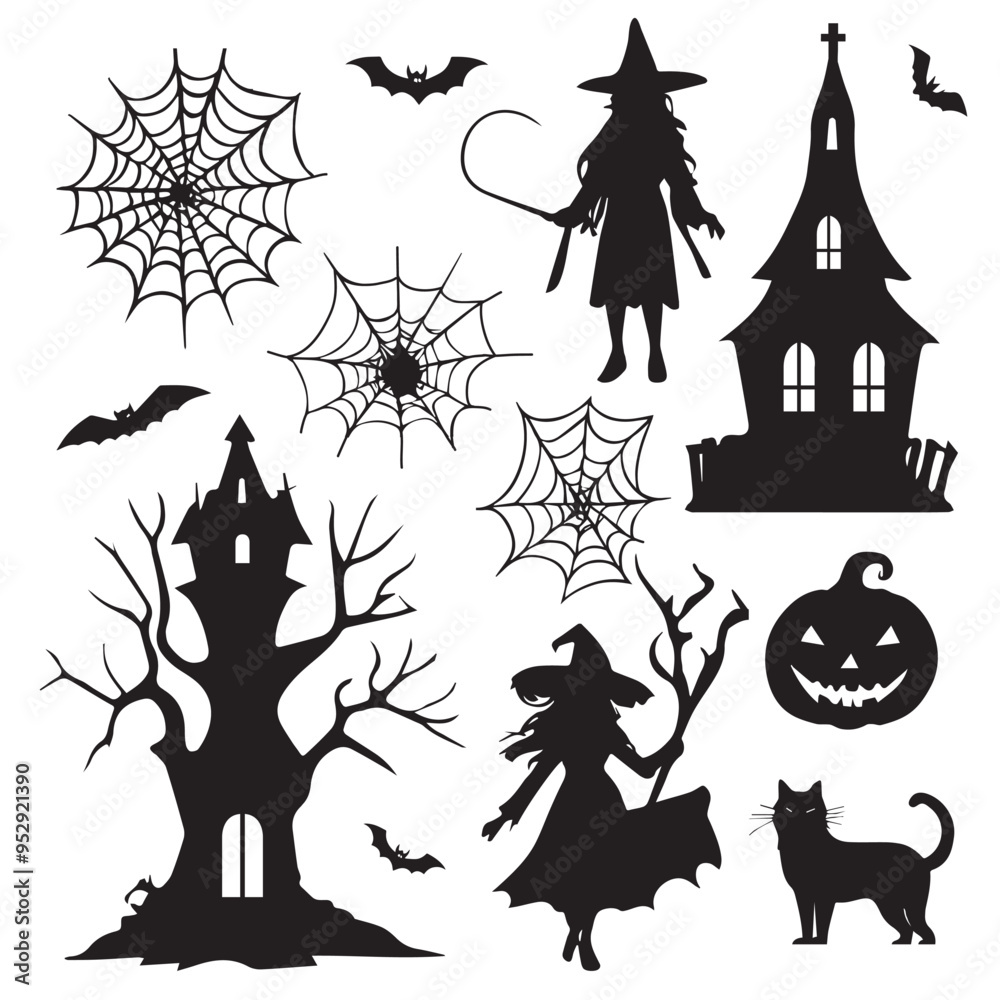 Silhouette Halloween element collection black on white background.Vector illustration Silhouette Halloween element collection black on white background.Vector illustration