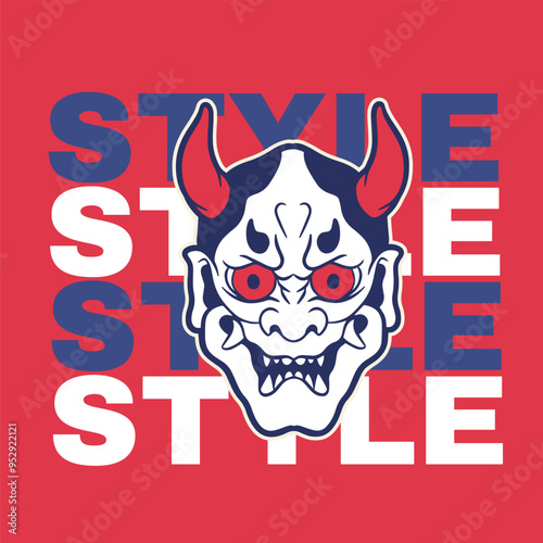 Japanese Demon Oni Mask Logo Design vector illustration	
