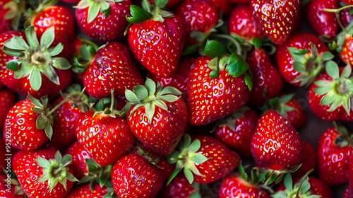 Top view of strawberry background. Fresh strawberries as background