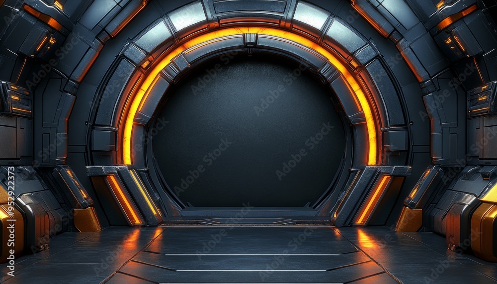 Fototapeta premium Futuristic Sci-Fi Doorway with Glowing Orange Lights