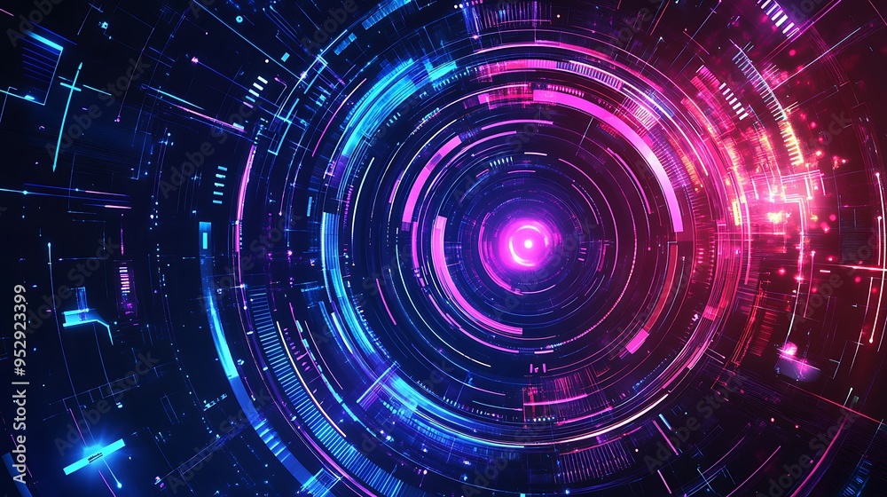 Abstract Neon Circular Pattern with Glowing Lines Abstract Neon Circular Pattern with Glowing Lines