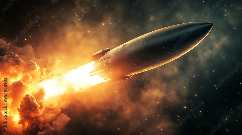 Obraz premium A Missile Launch Through a Blazing Sky
