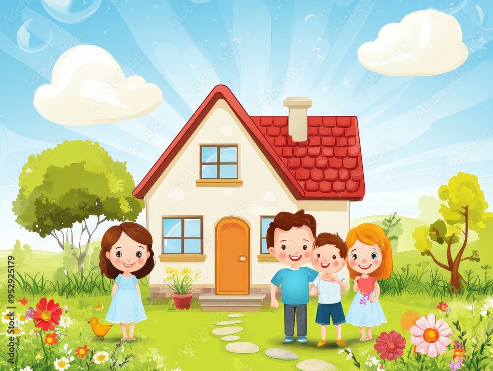 family with house