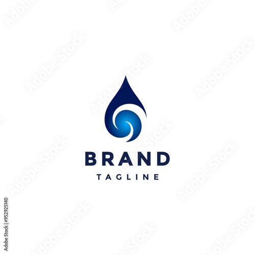 Simple Blue Whirlpool Drops Logo Design. Simple Water Icon With Waves Inside Logo Design.