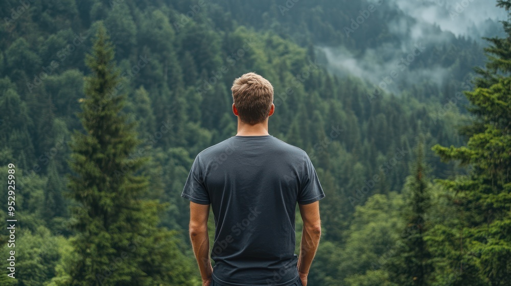 Man Standing in Front of a Forest with Fog Man Standing in Front of a Forest with Fog