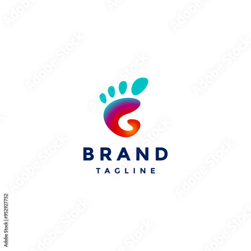 Fun Initial Letter G Walk Logo Design. Colorful Letter G Footprints Logo Design.