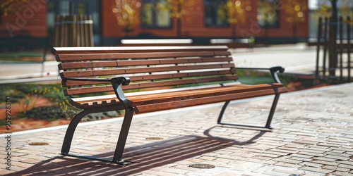 Defensive design Bench equipped with metal armrests to prevent individuals from lying down photo