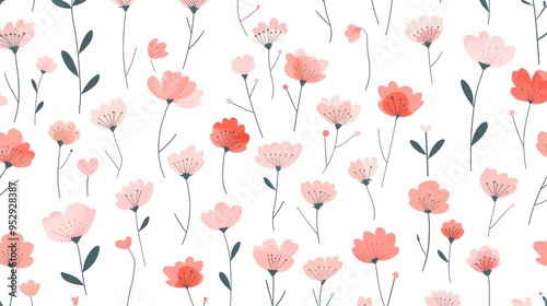 Wallpaper Mural Floral Seamless Pattern: Pink and Red Flowers Torontodigital.ca