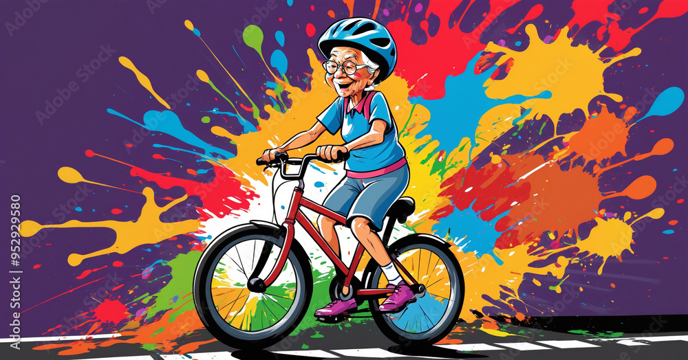 Fototapeta premium a cartoon comic illustration of an old woman, a grandmother, wit