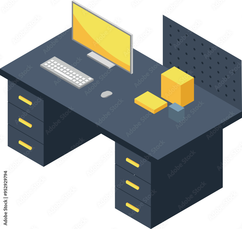 Computer desk. Office job place isometric icon Computer desk. Office job place isometric icon