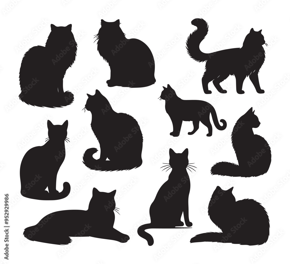 cat bundle silhouette in vector style, solid black on a white background.