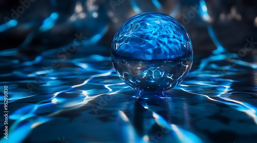 A Crystal Sphere Reflecting Rippling Blue Water photo