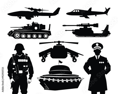 military man in a uniform silhouette in vector style, solid black on a white background