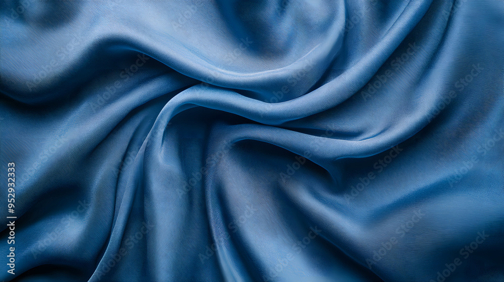 Fototapeta premium Silky blue fabric backdrop with soft waves for elegant, romantic fashion decoration, wallpaper and background.
