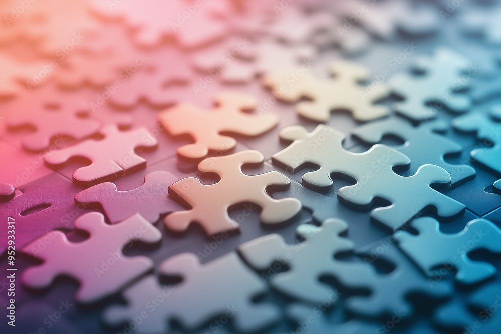 Challenge and Fun: Puzzle Pieces Scattered on a Gradient Grey Game Board Challenge and Fun: Puzzle Pieces Scattered on a Gradient Grey Game Board