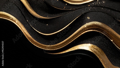 luxury black wavy background with golden glitter sparkles