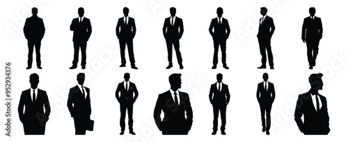 Businessman silhouettes set, man pack of vector silhouette design, isolated background