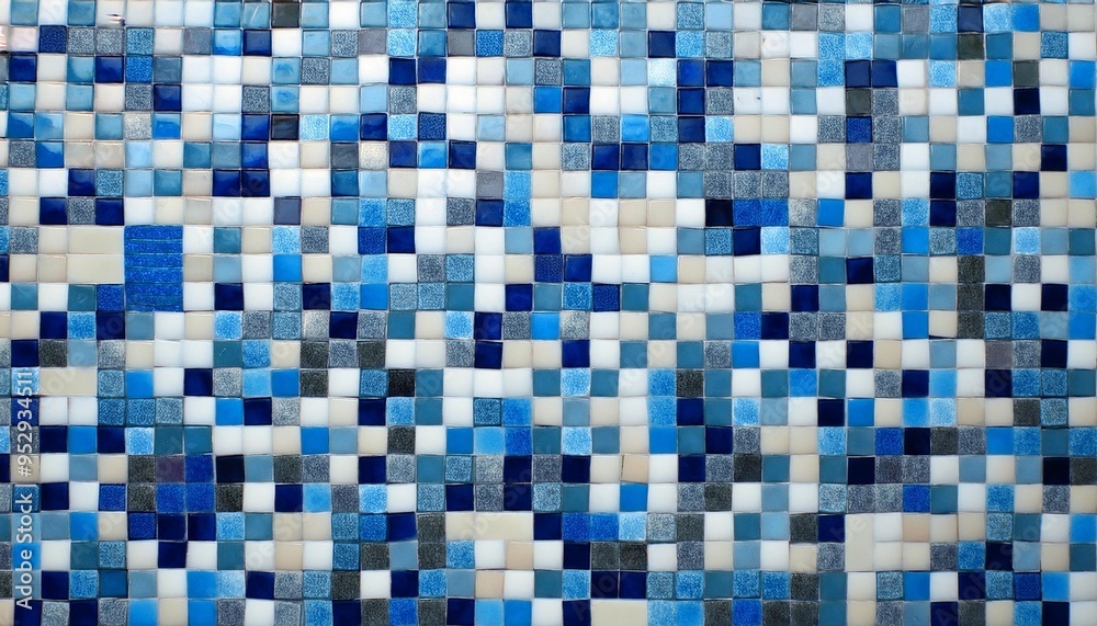 Fototapeta premium a blue and white mosaic tile the design is made up of many small tiles and the blue and white colors create a sense of movement and energy scene is dynamic and lively