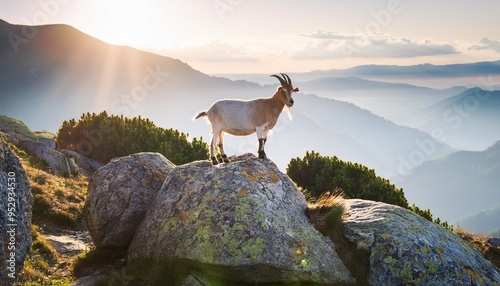 goat on rock in mountains