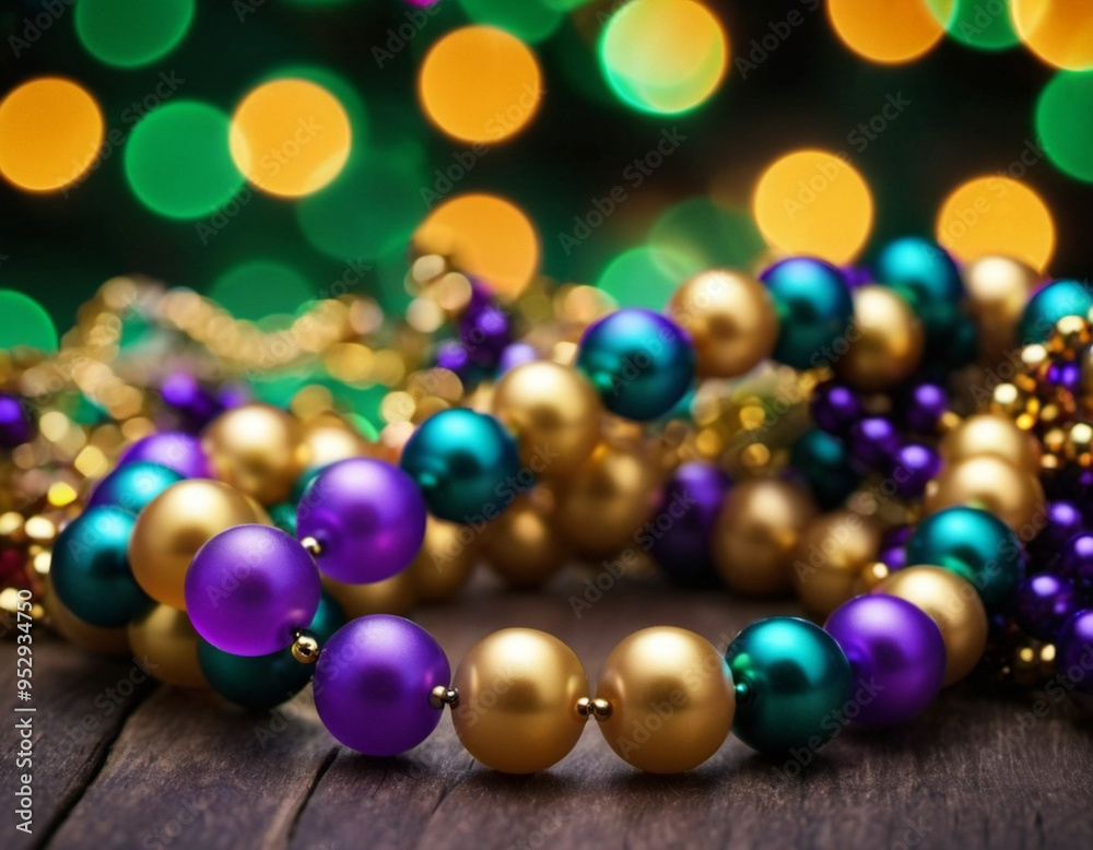 Celebrate Mardi Gras with vibrant colorful beads and a festive bokeh background, capturing the lively spirit of the celebration during this annual New Orleans event. Generative AI Celebrate Mardi Gras with vibrant colorful beads and a festive bokeh background, capturing the lively spirit of the celebration during this annual New Orleans event. Generative AI