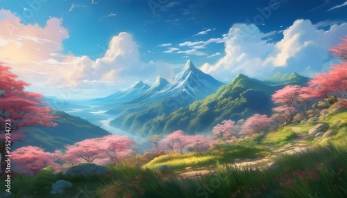 anime background cel of a beautiful landscape cinematic scenery photo